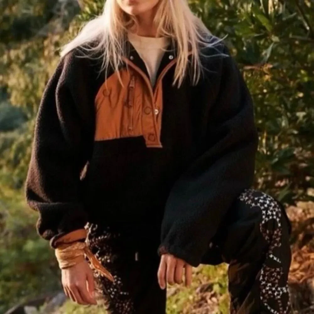 Free People Movement Hit the Slopes Color Block Pullover Black with Orange Accen